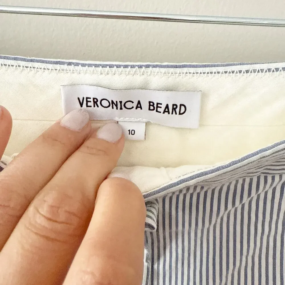 Veronica Beard Striped Shorts Blue White Tailored Flat Front Womens Size 10